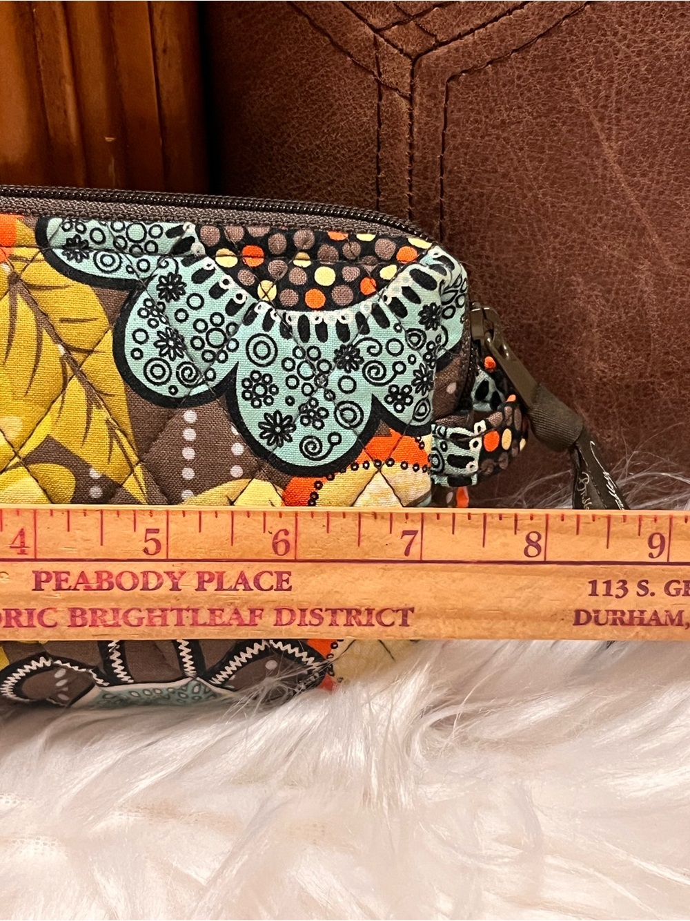 Vera Bradley Orange Floral Quilted Cosmetic Pouch with Aqua & Yellow Accents - Picture 8 of 9